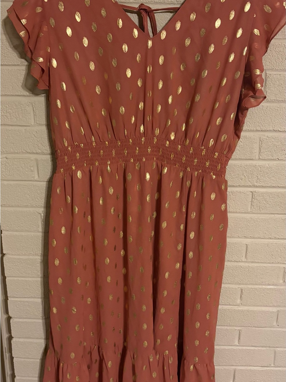 Grace Karin Rust Midi Dress with Gold Dot Accents